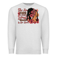 Oatmeal Heather She has fire in her soul afro woman Premium Sweatshirt - RanaPortraitStore