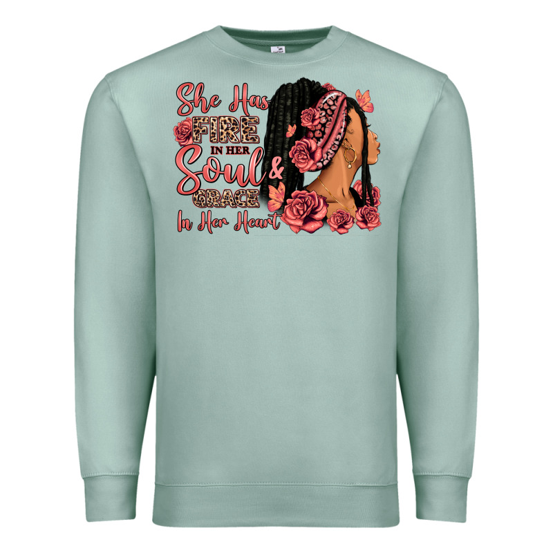 She Has Fire In Her Soul Afro Woman Premium Sweatshirt by RanaPortraitStore | Teevron