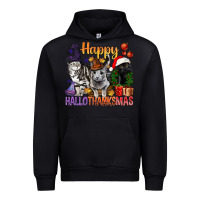 Black Happy Hallothanksmas Cats Urban Hoodie - BundleAndBundleShop