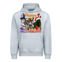 Heather Grey Happy Hallothanksmas Cats Urban Hoodie - BundleAndBundleShop