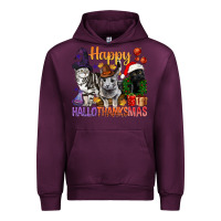 Mauve Wine Happy Hallothanksmas Cats Urban Hoodie - BundleAndBundleShop