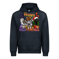 Navy Happy Hallothanksmas Cats Urban Hoodie - BundleAndBundleShop