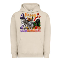 Pigment French Oak Happy Hallothanksmas Cats Urban Hoodie - BundleAndBundleShop