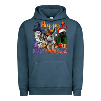 Pigment Midnight Navy Happy Hallothanksmas Cats Urban Hoodie - BundleAndBundleShop