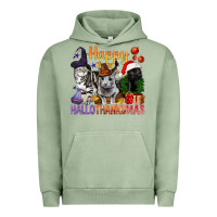 Pigment Oil Green Happy Hallothanksmas Cats Urban Hoodie - BundleAndBundleShop