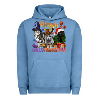 Pigment Pebble Blue Happy Hallothanksmas Cats Urban Hoodie - BundleAndBundleShop