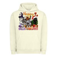 Pigment Pistachio Happy Hallothanksmas Cats Urban Hoodie - BundleAndBundleShop