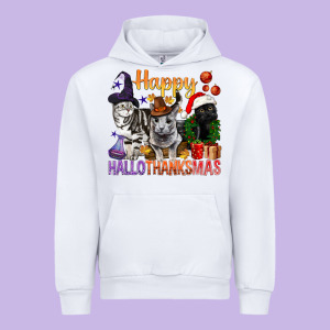 Happy Hallothanksmas Cats Urban Hoodie Designed By Bundleandbundleshop