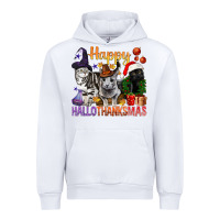 White Happy Hallothanksmas Cats Urban Hoodie - BundleAndBundleShop