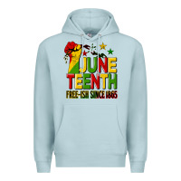Blue Mist juneteenth fist free ish since 1865 Premium Hoodie - HRA Design Shop