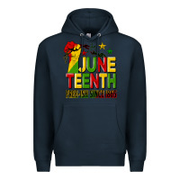Navy juneteenth fist free ish since 1865 Premium Hoodie - HRA Design Shop
