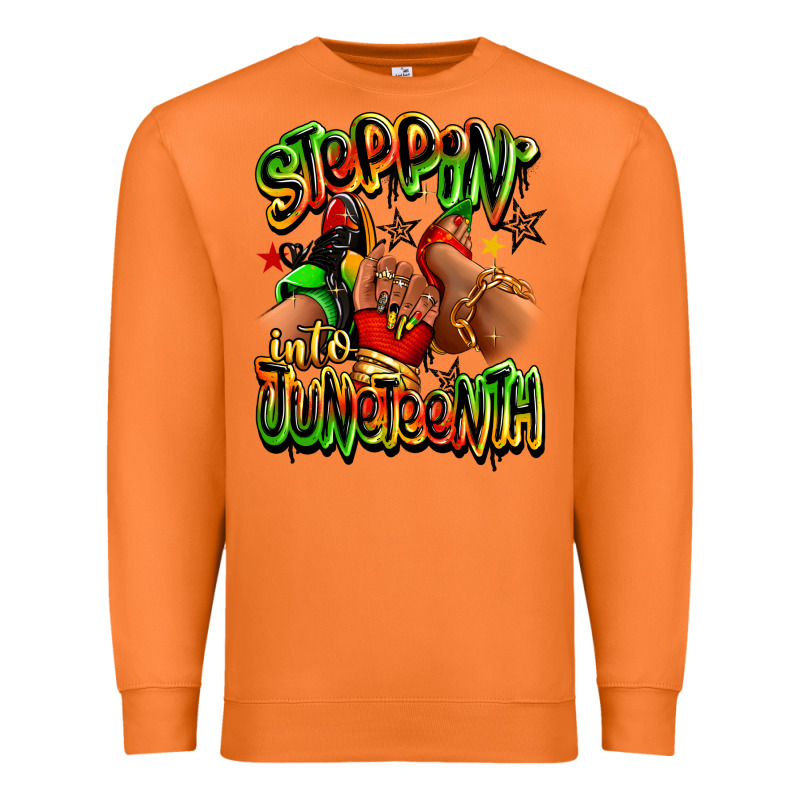 Steppin' Into Juneteenth Sneaker And Heel Afro Wom Premium Sweatshirt by RanaPortraitStore | Teevron