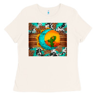 Bone sunflower desert cactus turquoise crescent Ladies Tee - Artiststas