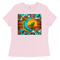 Bubblegum Pink sunflower desert cactus turquoise crescent Ladies Tee - Artiststas