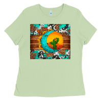 Matcha sunflower desert cactus turquoise crescent Ladies Tee - Artiststas