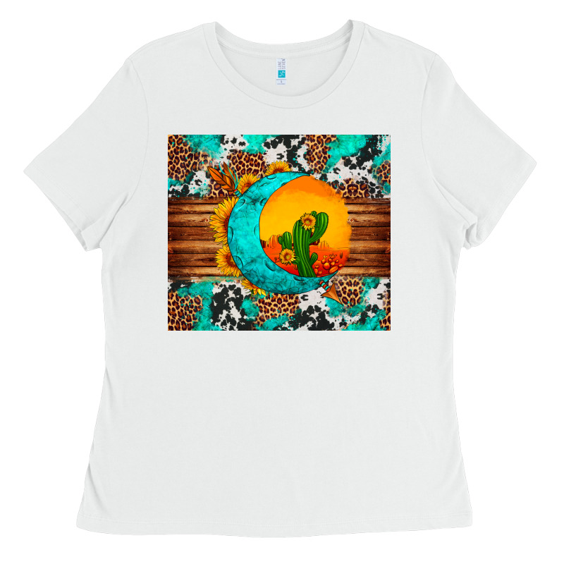 Sunflower Desert Cactus Turquoise Crescent Ladies Tee by Artiststas | Teevron
