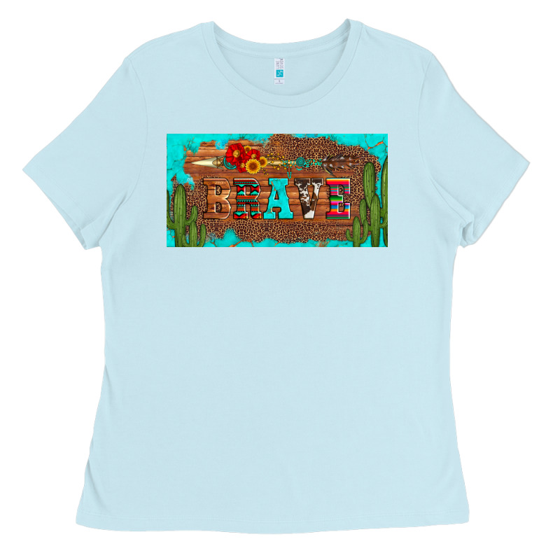 Brave Turquoise Leopard Cactus And Floral Arrow Licanse Plate Ladies Tee by Artiststas | Teevron