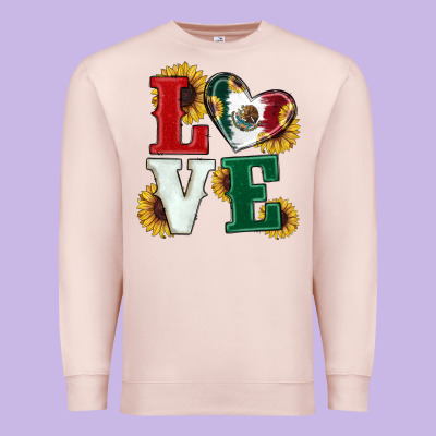 Premium Sweatshirt Mexican Flag With Sunflowers Love