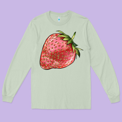 Strawberry Long Sleeve Tee Designed By Barkaloodesign
