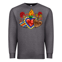 Charcoal Heather Sacred heart with leopard and serape heart Premium Sweatshirt - RanaPortraitStore