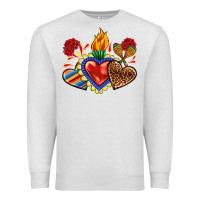 Oatmeal Heather Sacred heart with leopard and serape heart Premium Sweatshirt - RanaPortraitStore