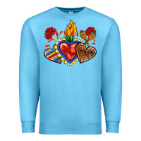 Ocean Blue Sacred heart with leopard and serape heart Premium Sweatshirt - RanaPortraitStore