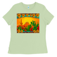 Matcha desert sunset with cactus sunflowers and leopard Ladies Tee - Artiststas