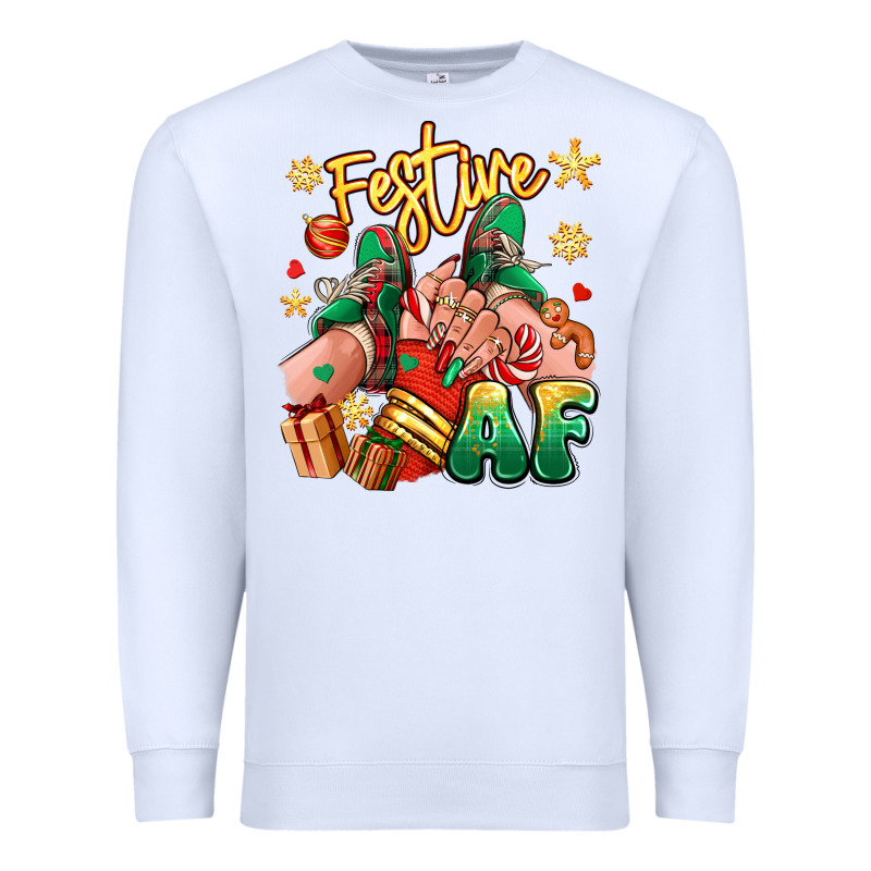 Festive Af Christmas Caucasian Girl Sneakers Premium Sweatshirt by RanaPortraitStore | Teevron