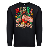 Black Merry Christmas Caucasian girl sneakers Premium Sweatshirt - RanaPortraitStore