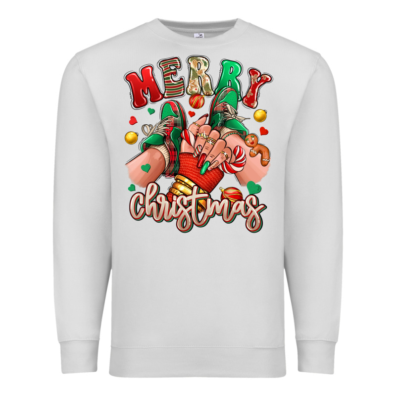 Merry Christmas Caucasian Girl Sneakers Premium Sweatshirt by RanaPortraitStore | Teevron