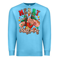 Ocean Blue Merry Christmas Caucasian girl sneakers Premium Sweatshirt - RanaPortraitStore