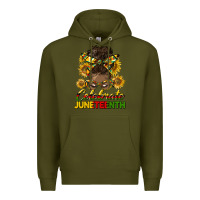 Army Green celebrate juneteenth black woman bun Premium Hoodie - HRA Design Shop