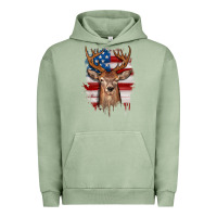 Pigment Oil Green deer american flag Urban Hoodie - JahusDesignShop