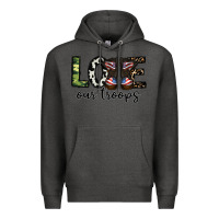 Charcoal Heather love our troops Premium Hoodie - CowhideDigitalArt
