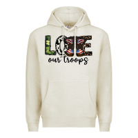 Oatmeal Heather love our troops Premium Hoodie - CowhideDigitalArt