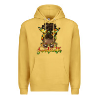 Antique Gold juneteenth black woman messy bun Premium Hoodie - HRA Design Shop