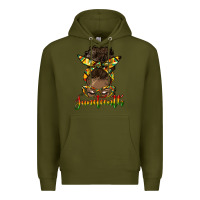 Army Green juneteenth black woman messy bun Premium Hoodie - HRA Design Shop