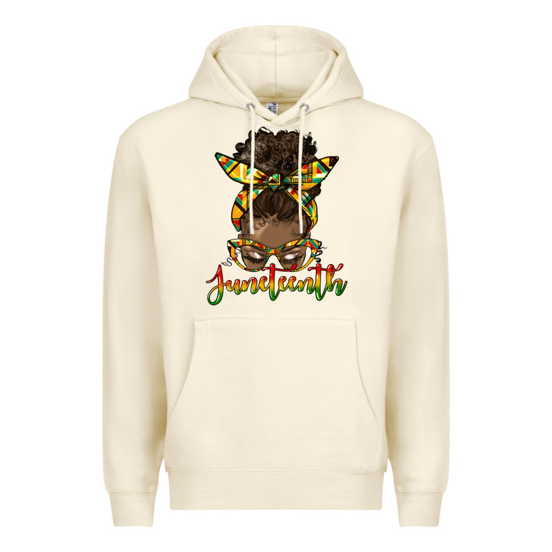 Juneteenth Black Woman Messy Bun Premium Hoodie by HRA Design Shop | Teevron