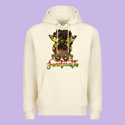 Juneteenth Black Woman Messy Bun Premium Hoodie Designed By Hra Design Shop