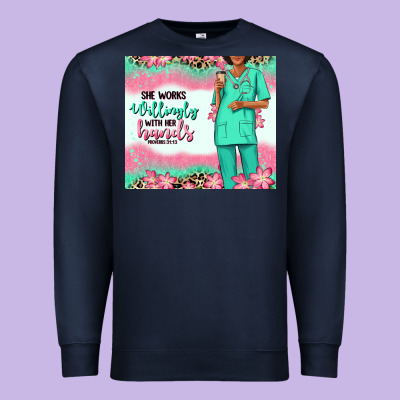 Premium Sweatshirt she works willingly with her hands afro nurse