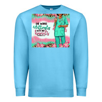 Ocean Blue she works willingly with her hands afro nurse Premium Sweatshirt - RanaPortraitStore
