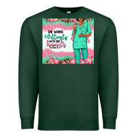 Sports Green she works willingly with her hands afro nurse Premium Sweatshirt - RanaPortraitStore