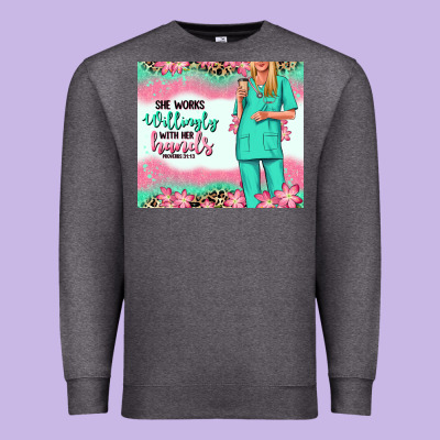 Premium Sweatshirt she works willingly with her hands blonde nurse