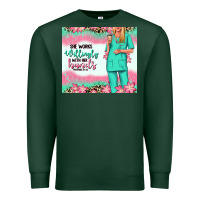 Sports Green she works willingly with her hands blonde nurse Premium Sweatshirt - RanaPortraitStore