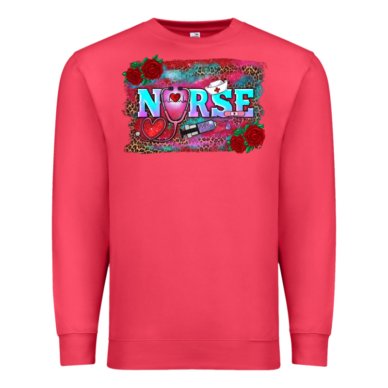 Valentines Day Nurse With Leopard And Turquoise Ba Premium Sweatshirt by RanaPortraitStore | Teevron
