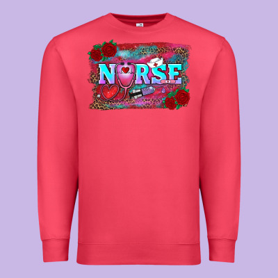 Premium Sweatshirt valentines day nurse with leopard and turquoise ba