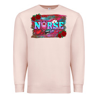 Pale Pink valentines day nurse with leopard and turquoise ba Premium Sweatshirt - RanaPortraitStore