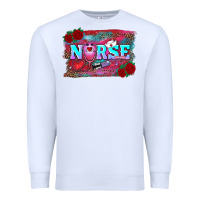 White valentines day nurse with leopard and turquoise ba Premium Sweatshirt - RanaPortraitStore