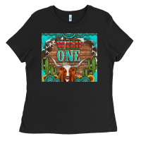 Black wild one longhorn gemstones cactus and sunflowers Ladies Tee - Artiststas