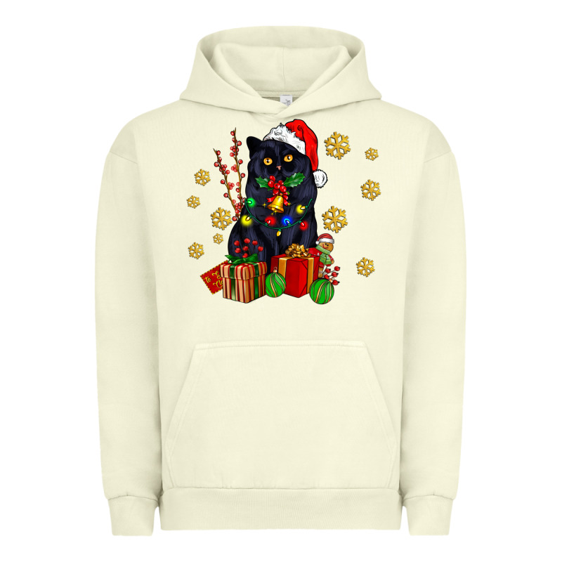 Black Cat Meowy Christmas Urban Hoodie by AdoDesignShop | Teevron
